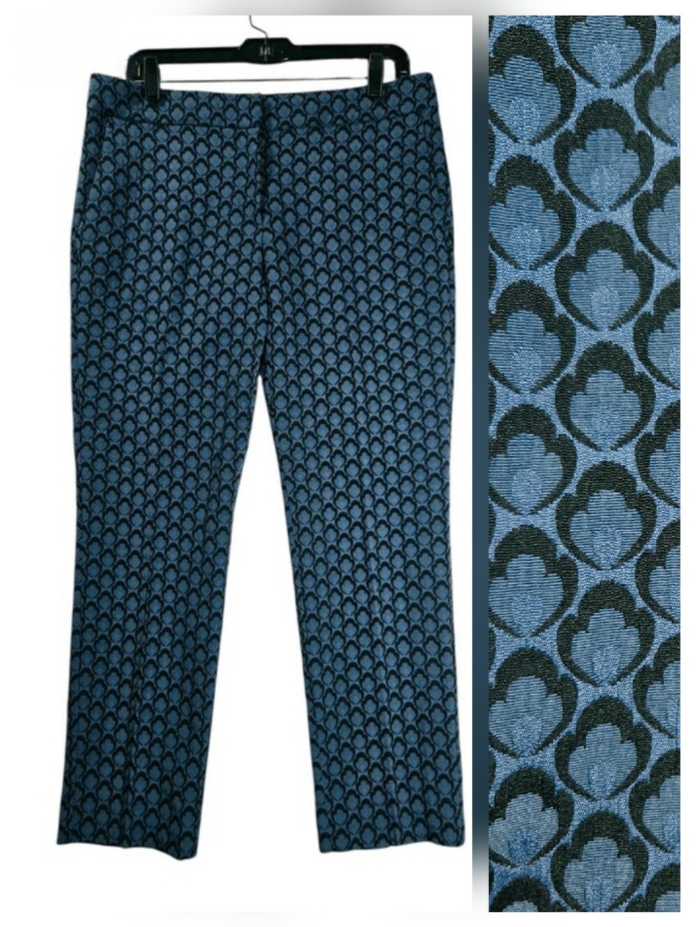 Ann Taylor Devin Fit Blue Textured Geometric Print Cropped Pants Pockets Size 6
